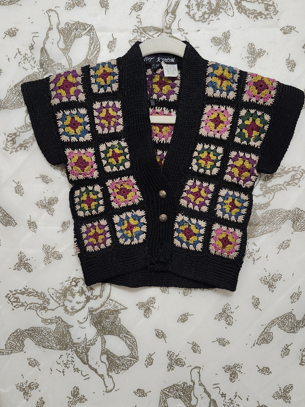 Rare Vintage Betsey Johnson Granny Square Crochet Shrug Crop Cardigan XXS Repair